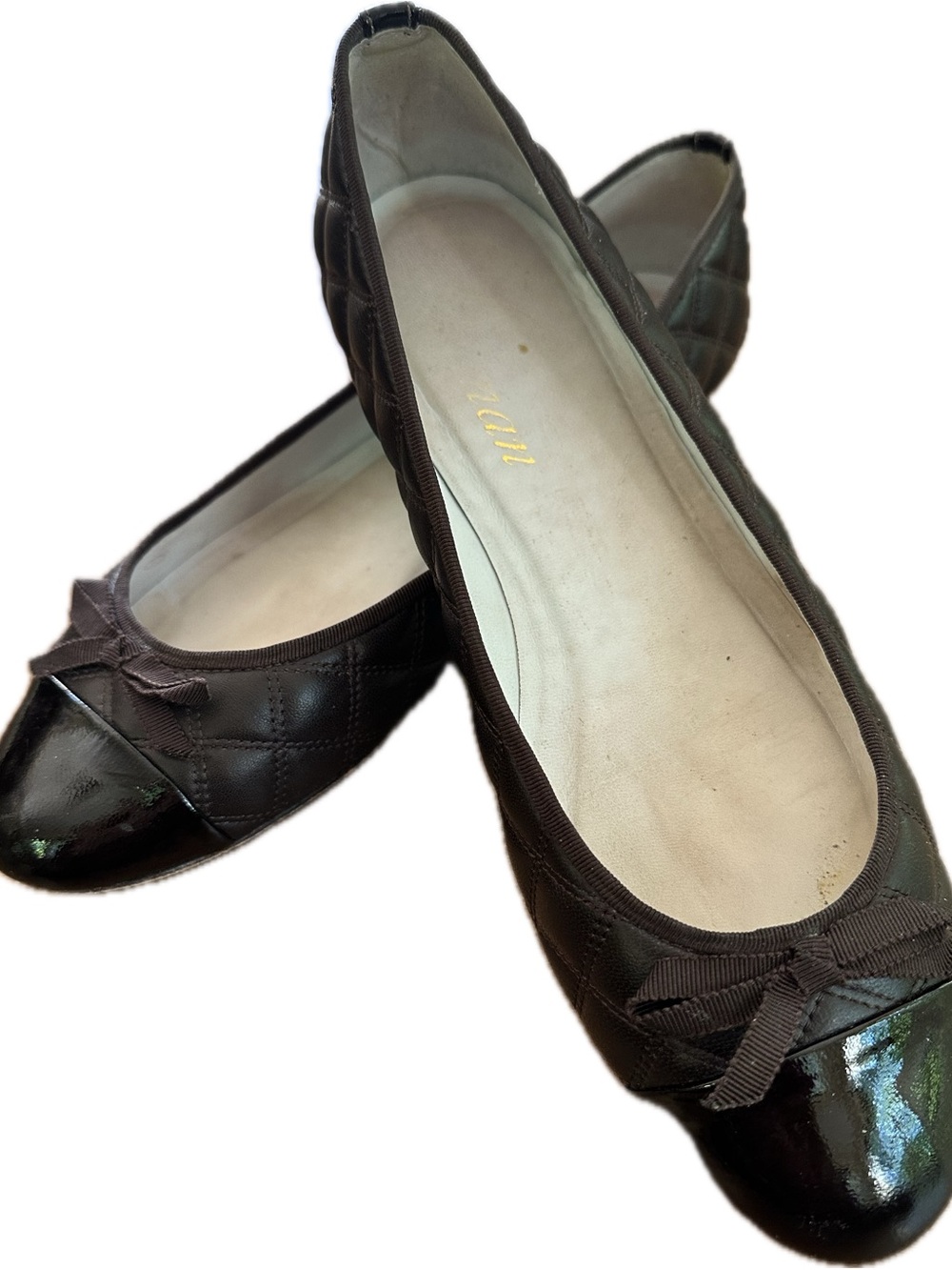 Delman Brown Quilted Ballet Flats with Bow